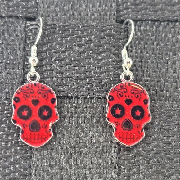 3 Pair Candy Skull Earrings - Picture 2 of 4